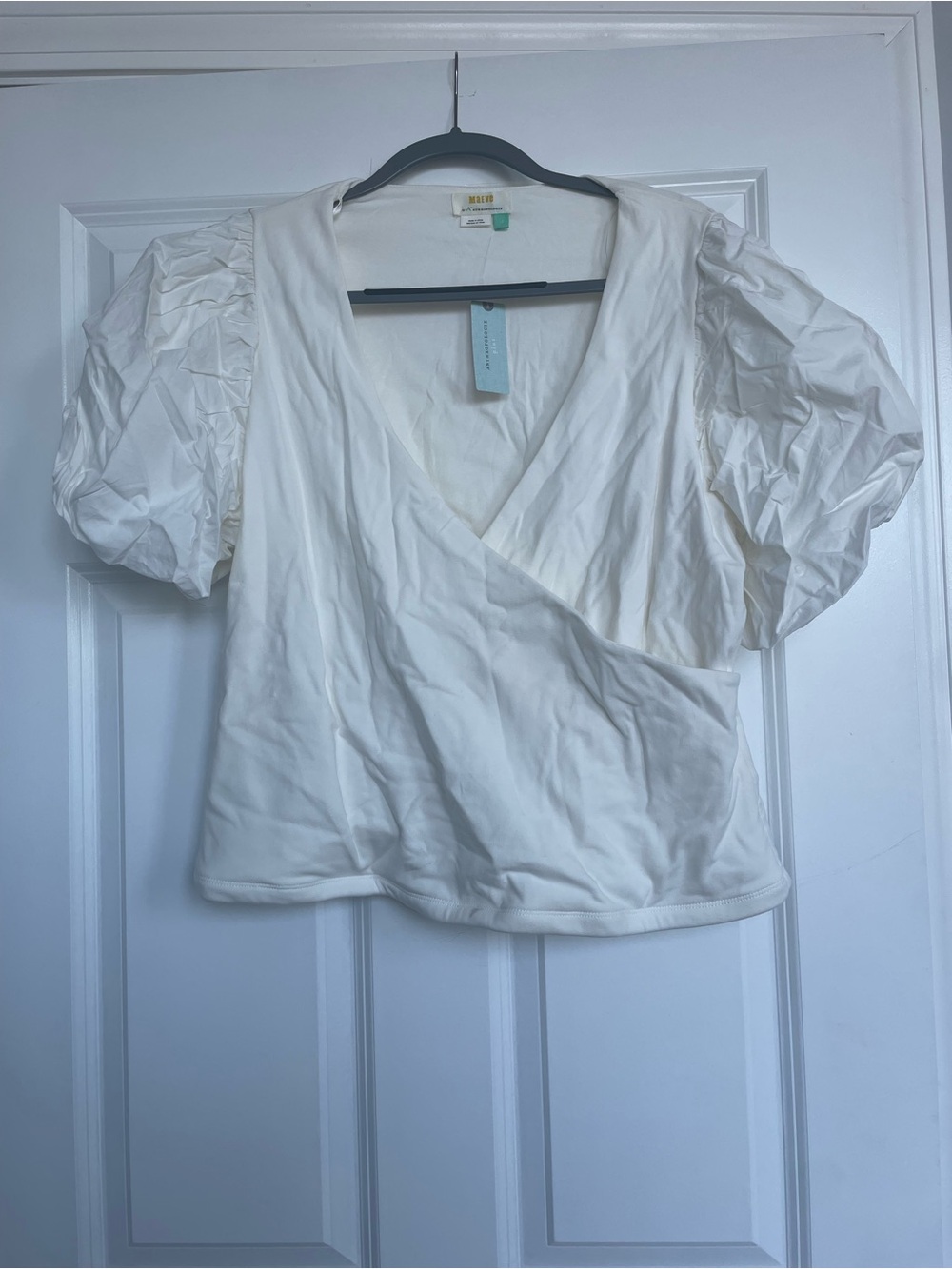 Anthropologie Cream Puff-Sleeve Wrap Blouse